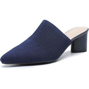 Elegant Navy Blue Women's Mules chunky heel mesh size 8